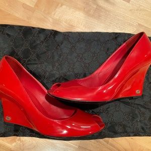 Cherry Red patent Gucci wedge 7.5